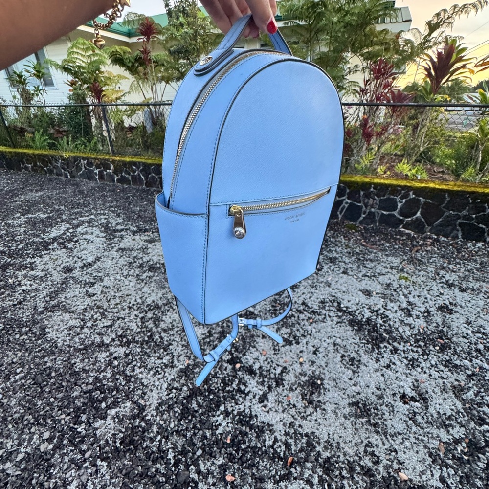 Henri Bendel Blue Saffiano Leather Backpack Gold Hardware - Picture 11 of 14